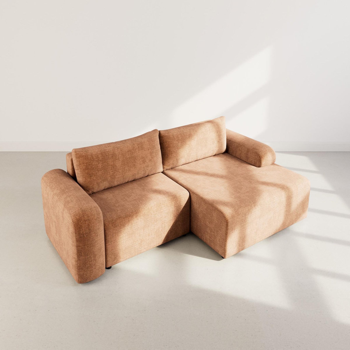 BEST MOBILIER Rebecca - canapé d'angle droit 4 places convertible avec coffre en velours texturé