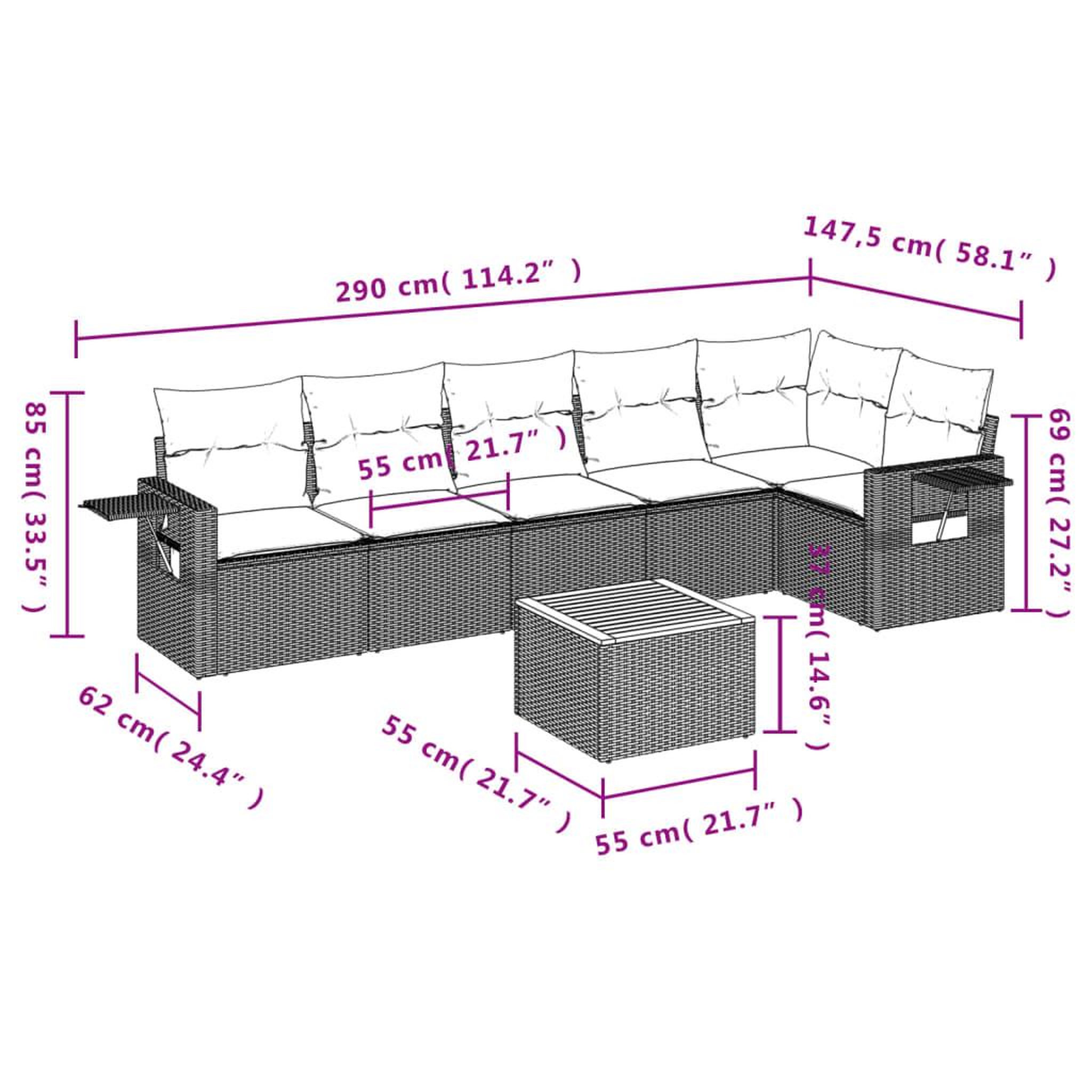 Voir la diapositive 3 : VIDAXL Salon de jardin avec coussins 7pcs melange beige resine tressee
