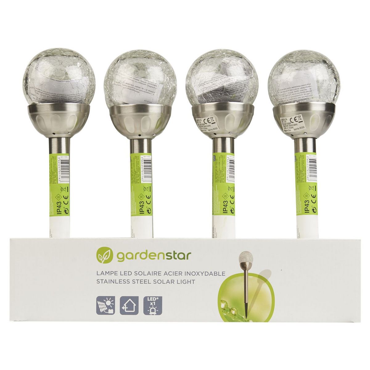 GARDENSTAR Lampe de jardin solaire inox LED H38 cm