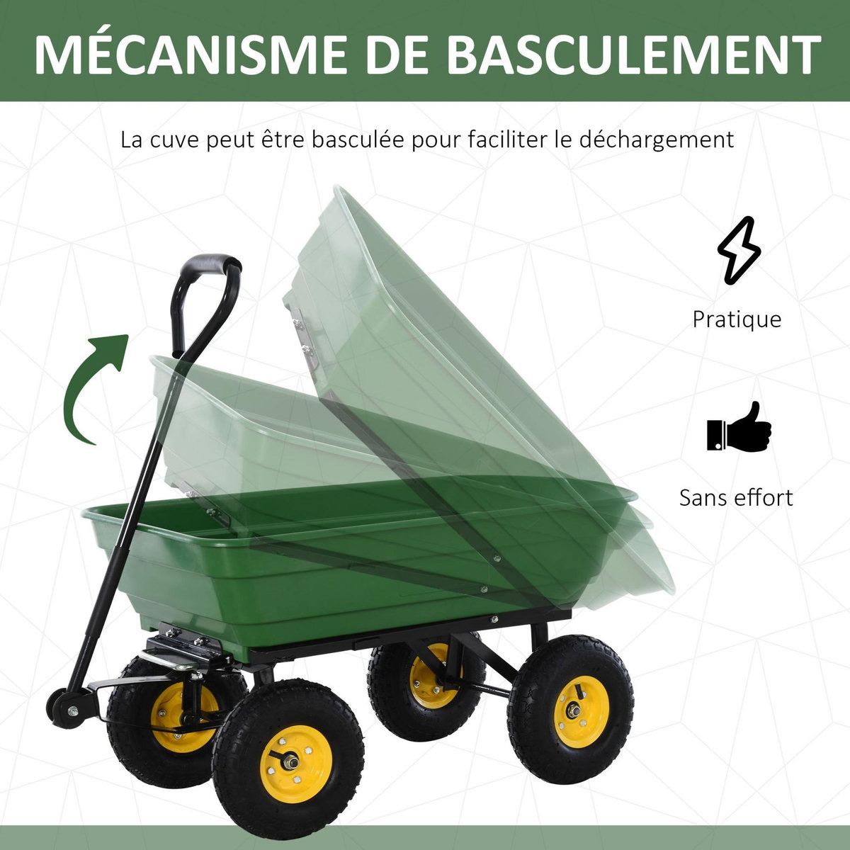 HOMCOM Chariot de jardin a main garden cart truck cuve basculante max. 200 Kg