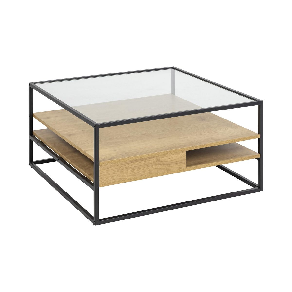 LISA DESIGN Parker - table basse - effet bois, verre et métal noir - 80 cm
