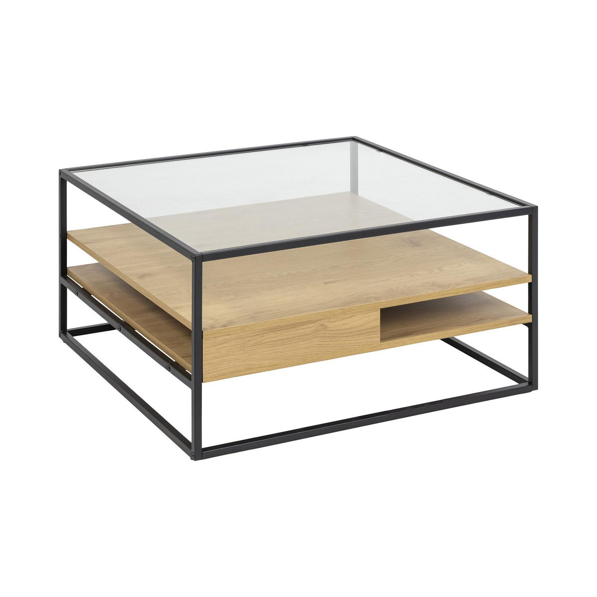 LISA DESIGN Parker - table basse - effet bois, verre et métal noir - 80 cm