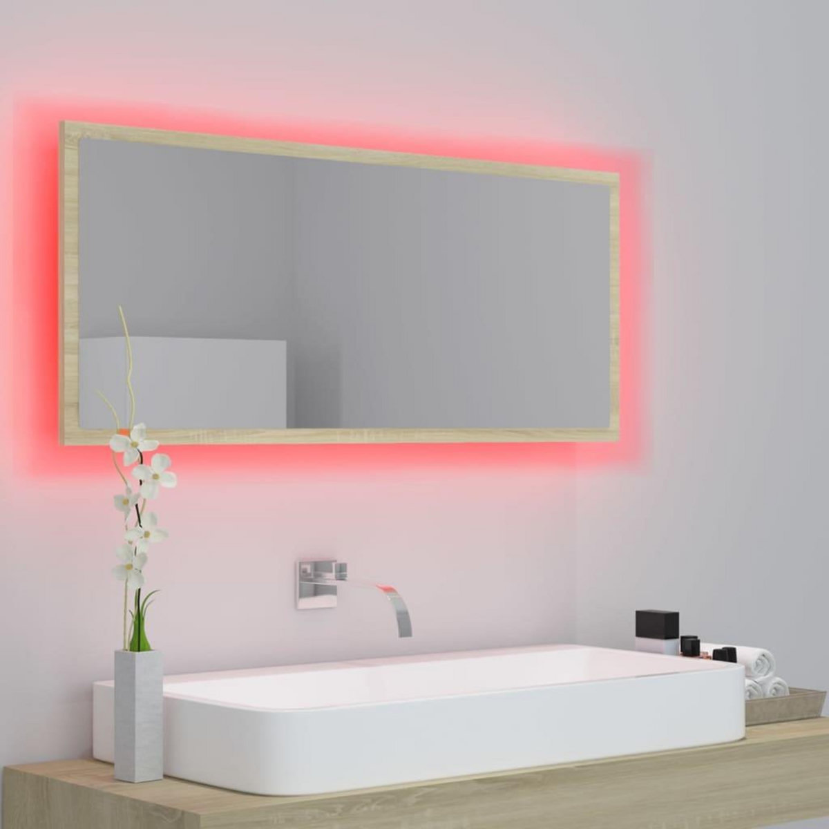 VIDAXL Miroir LED de salle de bain Chene sonoma 100x8,5x37cm Acrylique