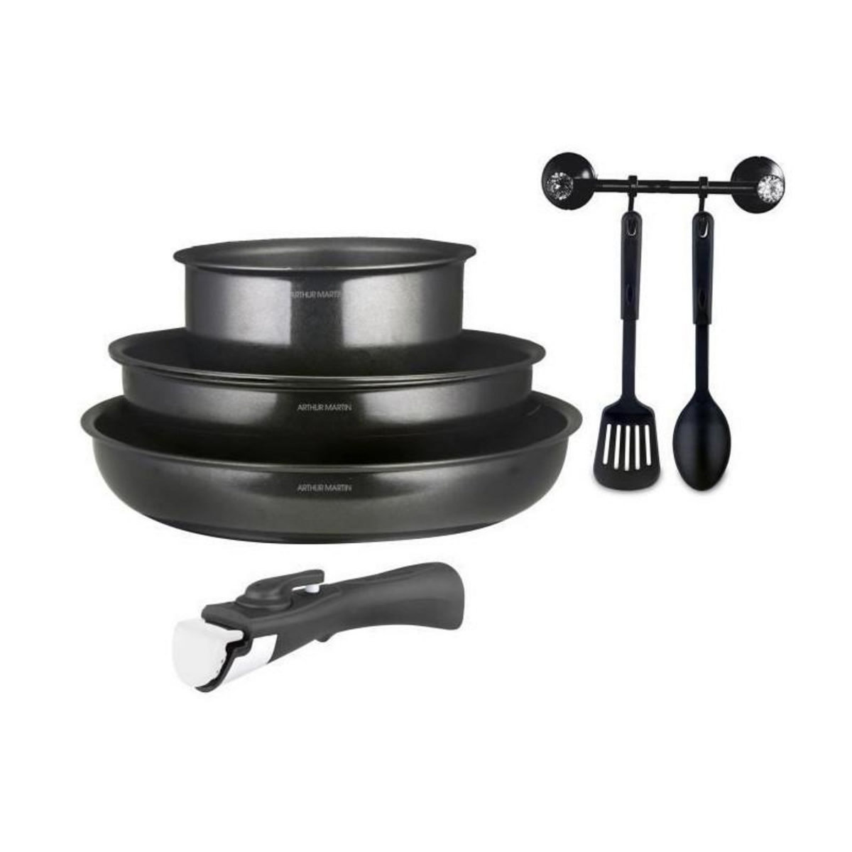 Arthur Martin Batterie de cuisine - Tous feux dont induction - Arthur Martin - AM9582 - Aluminium - Anti-adhésif - 6 pieces - Poignée amovib