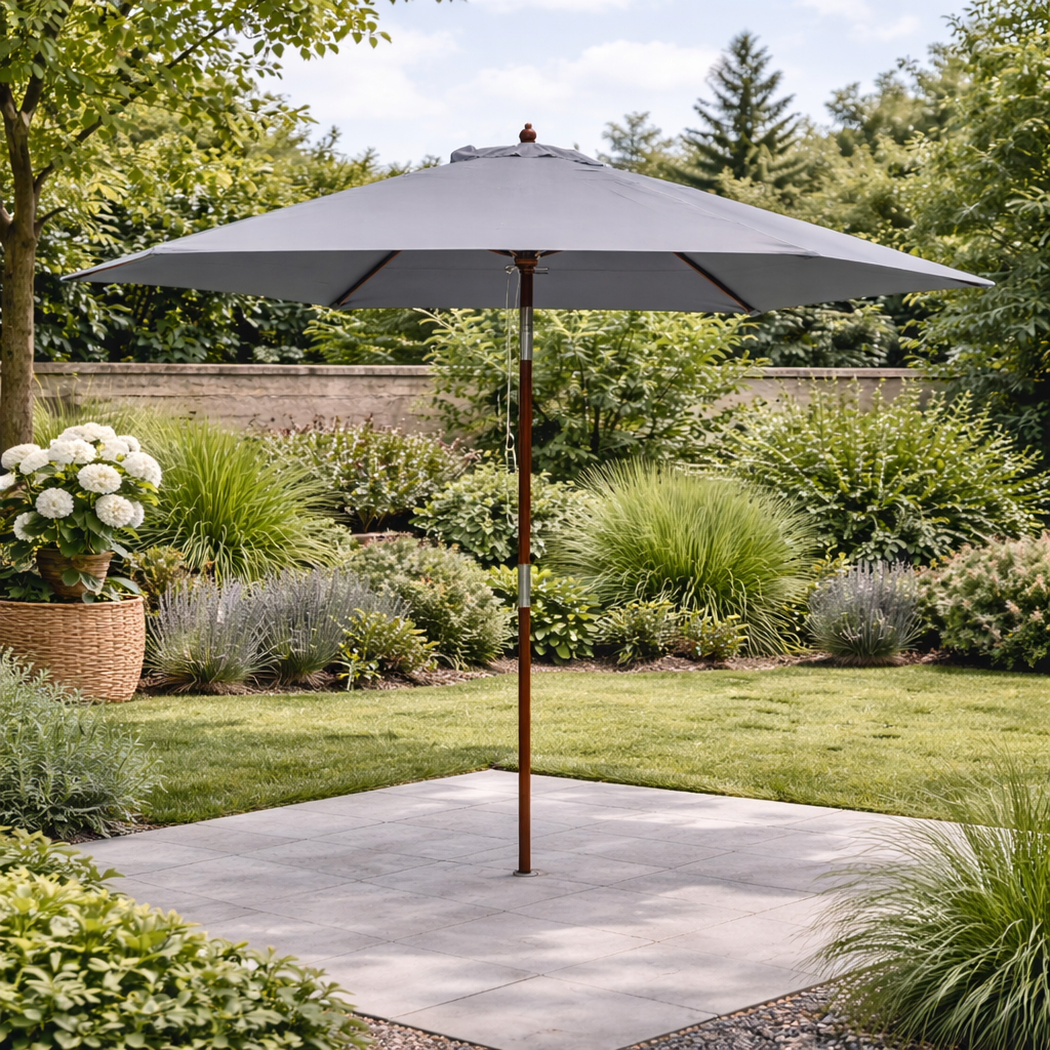 Voir la diapositive 2 : CONCEPT USINE Parasol  gris droit rond 3 x 3 m CANCUN