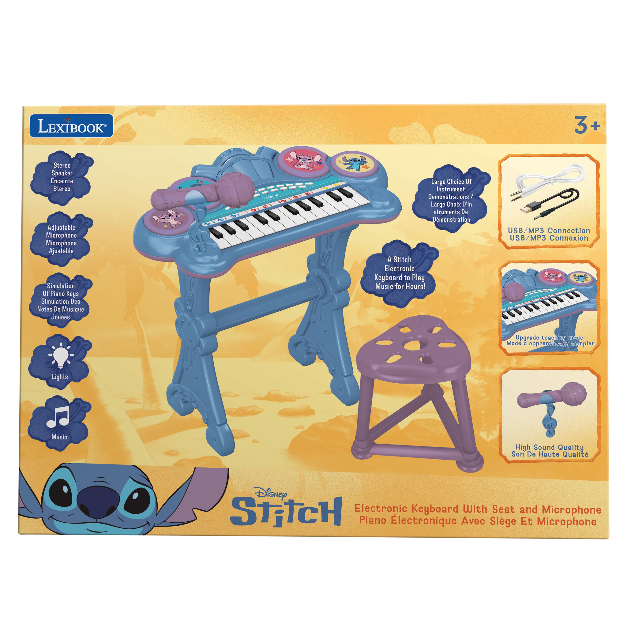 Voir la diapositive 3 : Lexibook Piano électronique Stitch avec siege et microphone