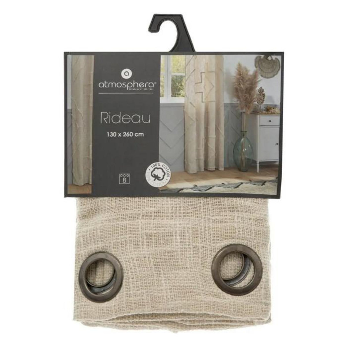 ATMOSPHERA Rideau à Œillets Tufté  Inca  130x260cm Ivoire