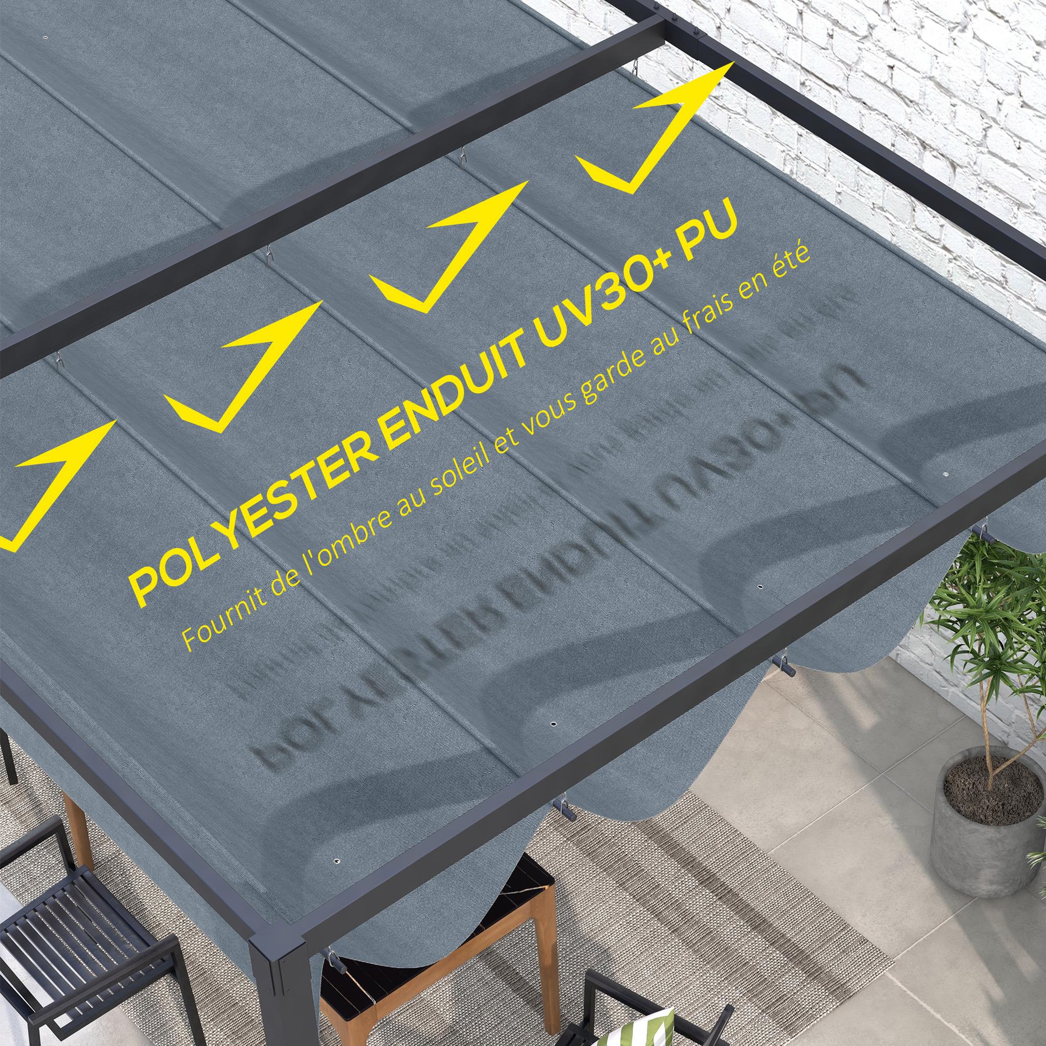 Voir la diapositive 5 : OUTSUNNY Toile de rechange pour pergola rétractable 3 x 2,15 m polyester haute densité 180 g/m² anti-UV30+ gris