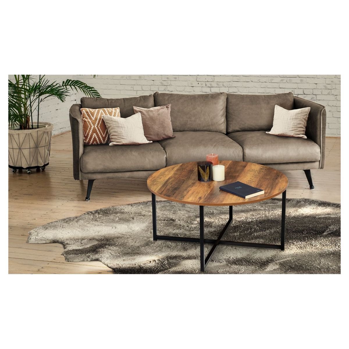 Table basse ronde bois et métal 80 cm CHARLIZE