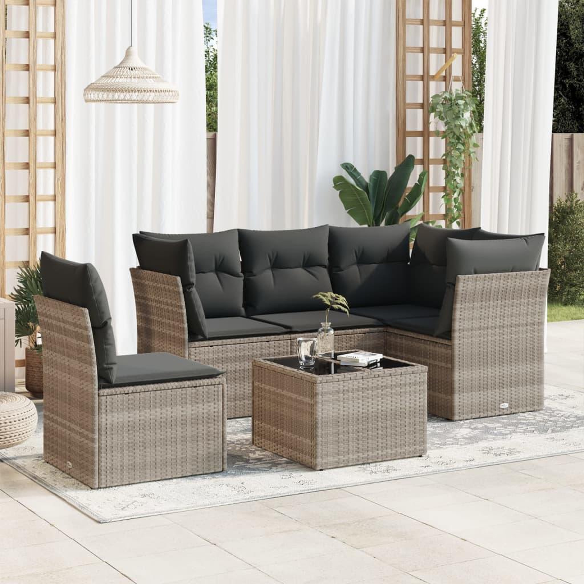 VIDAXL Salon de jardin 6 pcs avec coussins gris clair resine tressee