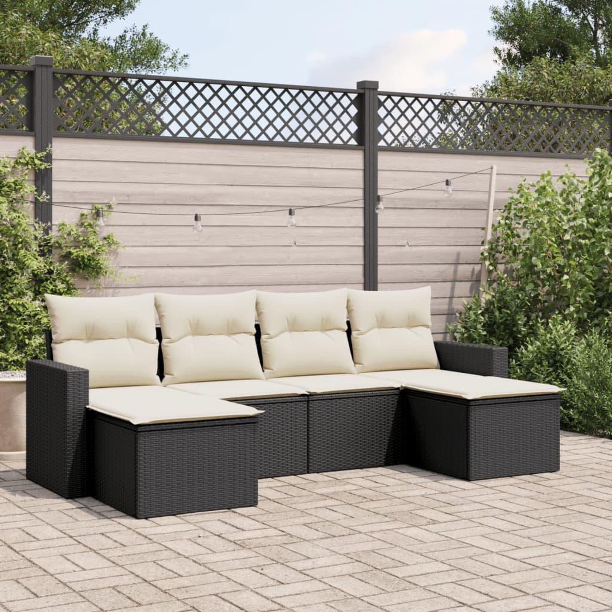 VIDAXL Salon de jardin 6 pcs avec coussins noir resine tressee