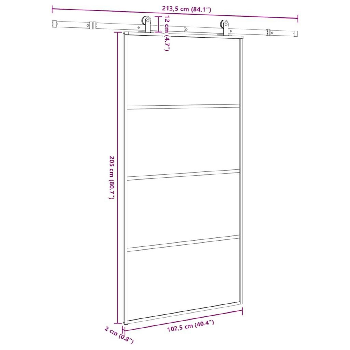 VIDAXL Porte coulissante et kit de quincaillerie 102,5x205cm Verre ESG