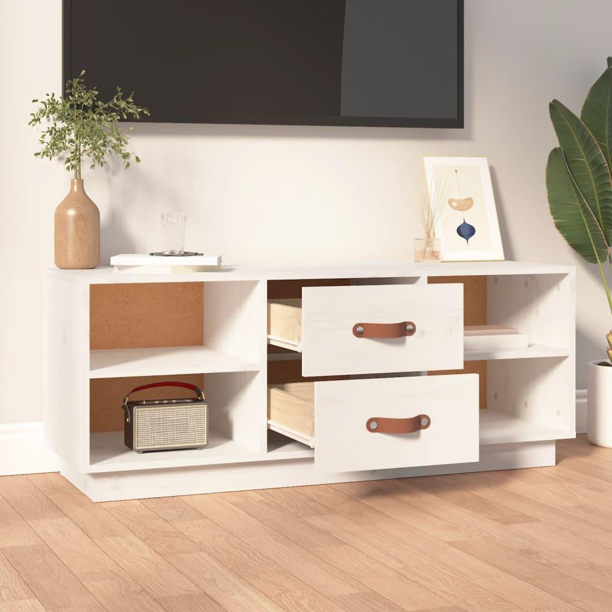 Voir la diapositive 3 : VIDAXL Meuble TV Blanc 100x34x40 cm Bois de pin massif