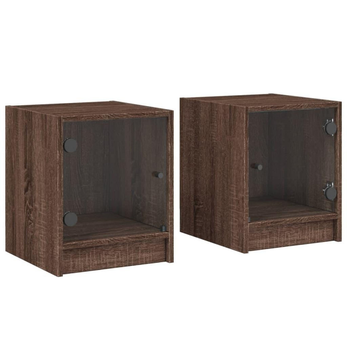 VIDAXL Tables de chevet et portes vitrees 2pcs chene marron 35x37x42cm