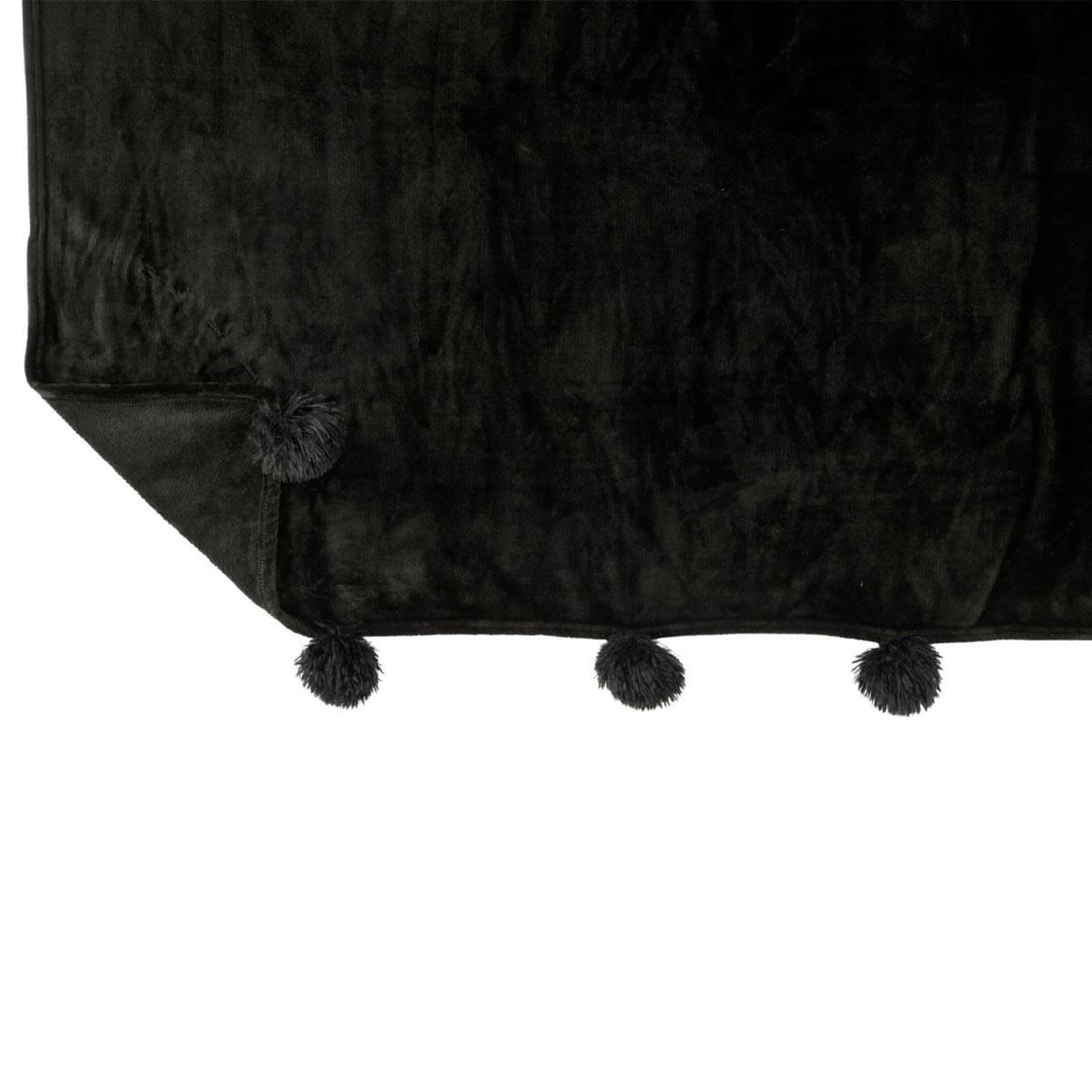 Voir la diapositive 3 : J-LINE Plaid à pompons  blanket  130x170cm noir