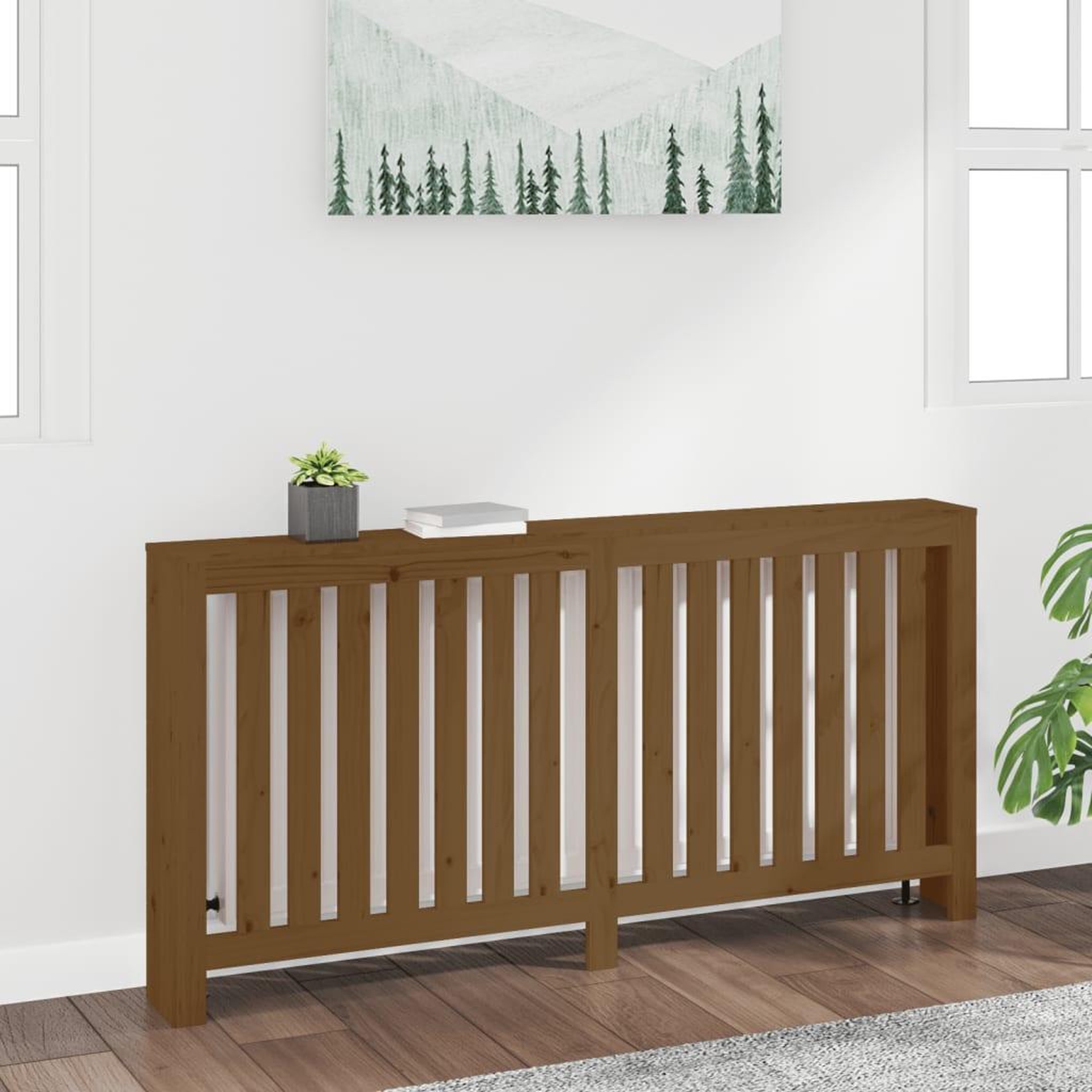 Voir la diapositive 1 : VIDAXL Cache-radiateur Marron miel 169x19x84 cm Bois massif de pin