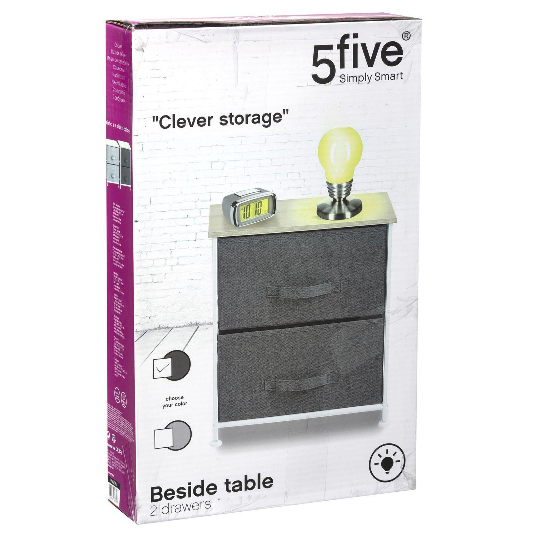 Voir la diapositive 4 : FIVE Table de chevet à 2 tiroirs - h. 51 cm - gris foncé