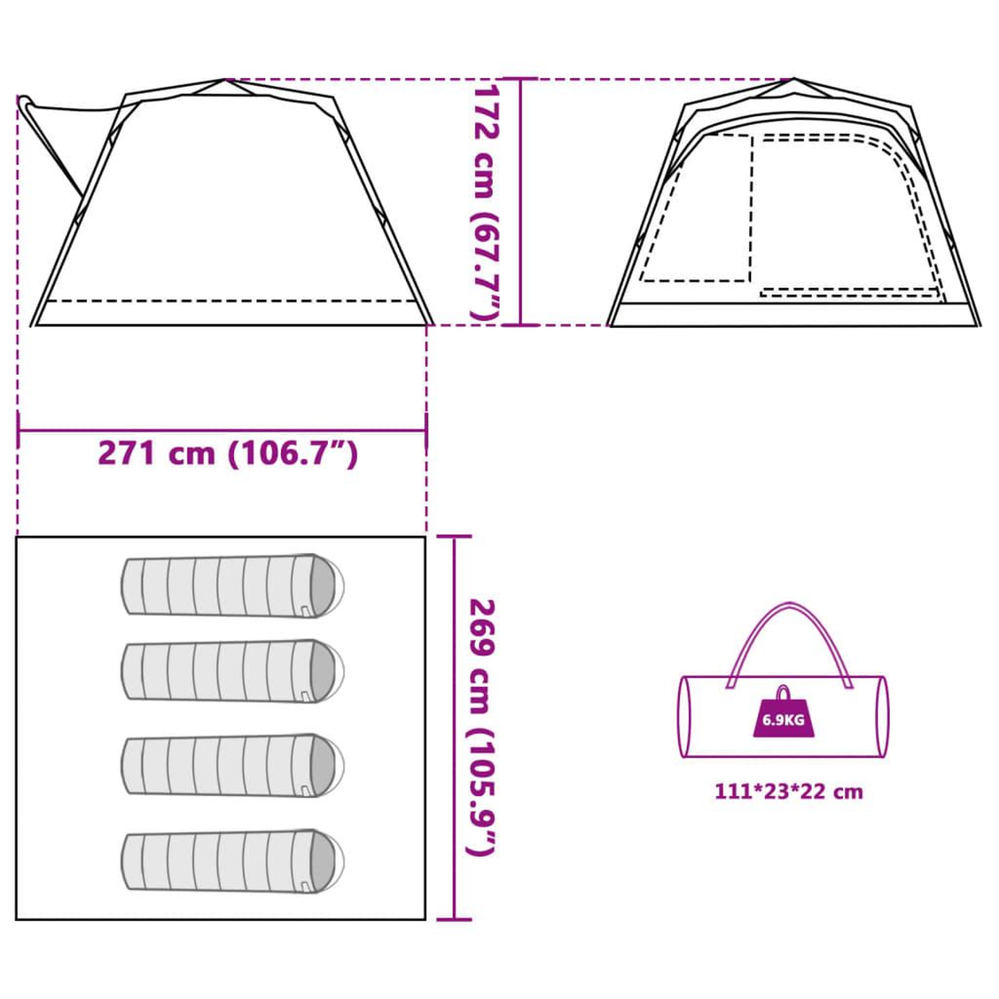 Voir la diapositive 6 : VIDAXL Tente de camping cabine 4 personnes vert liberation rapide