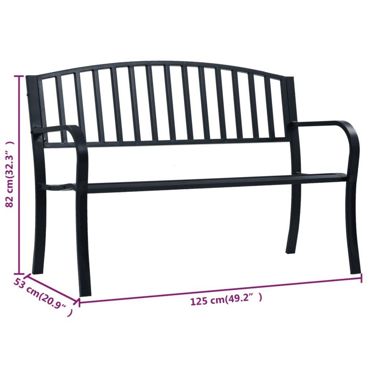VIDAXL Banc de jardin 125 cm Noir Acier