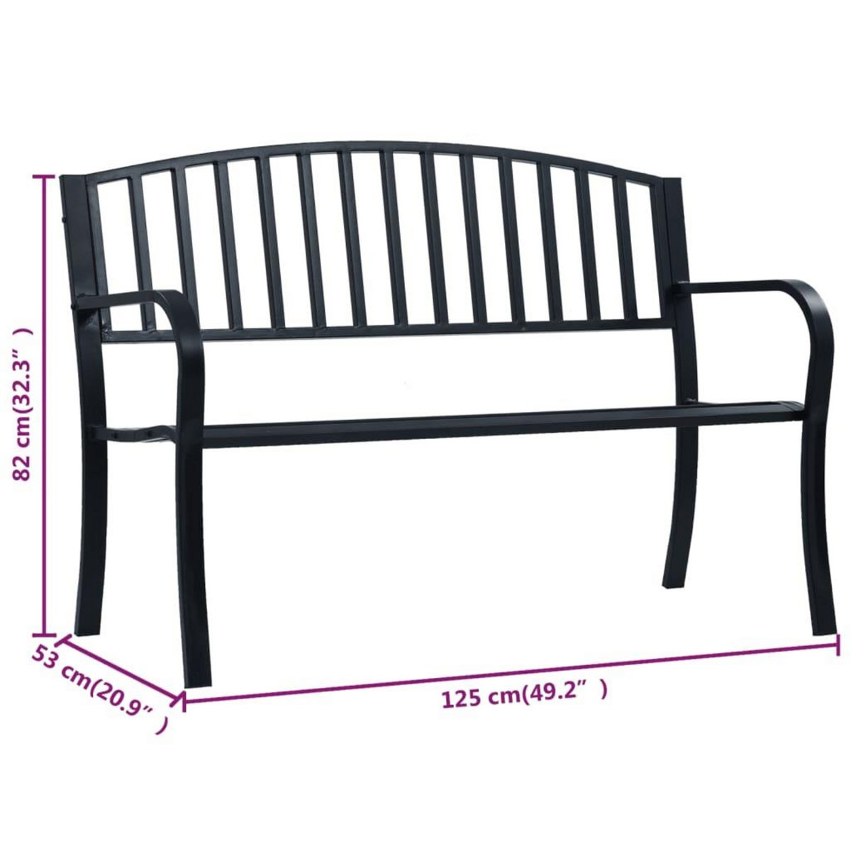 VIDAXL Banc de jardin 125 cm Noir Acier