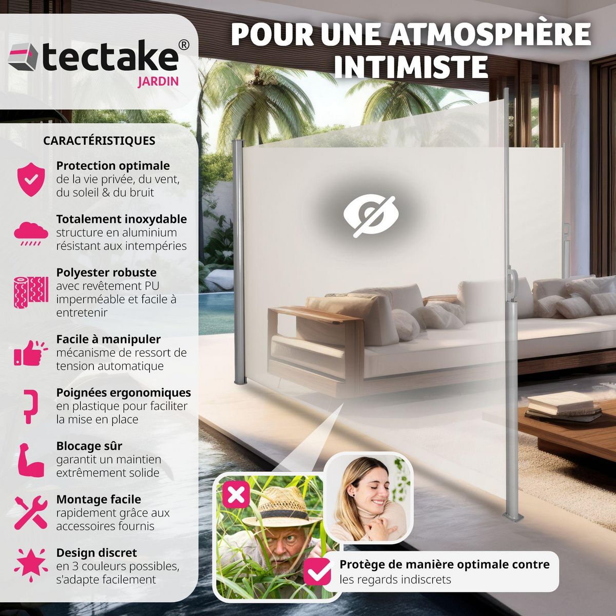 tectake Paravent rétractable double et extensible avec enrouleur