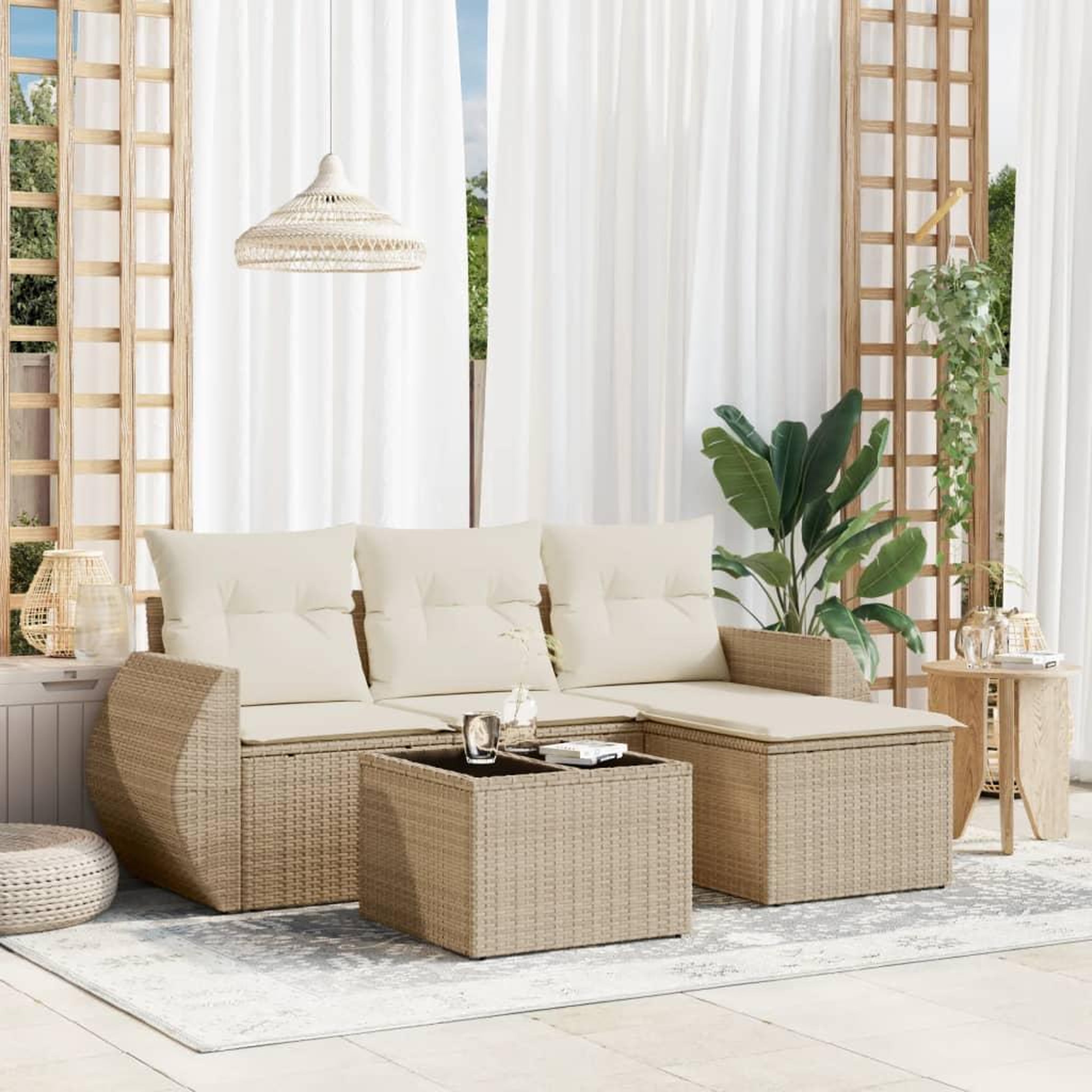 VIDAXL Salon de jardin avec coussins 5 pcs beige resine tressee
