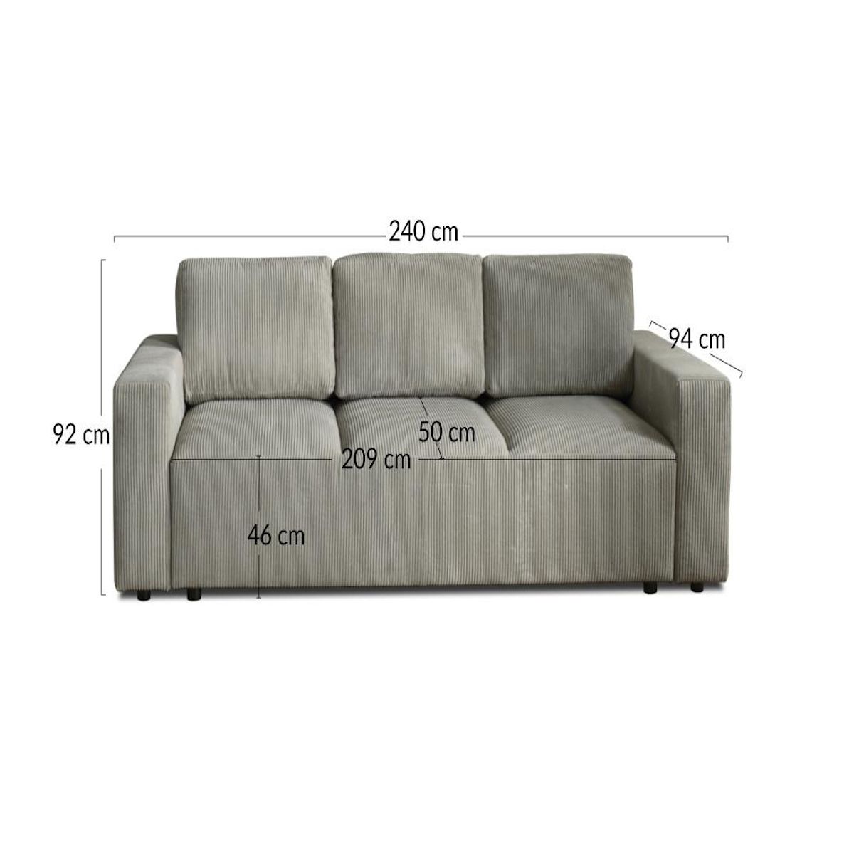 LISA DESIGN Livy - canapé droit convertible - avec coffre - en velours côtelé - 3 places