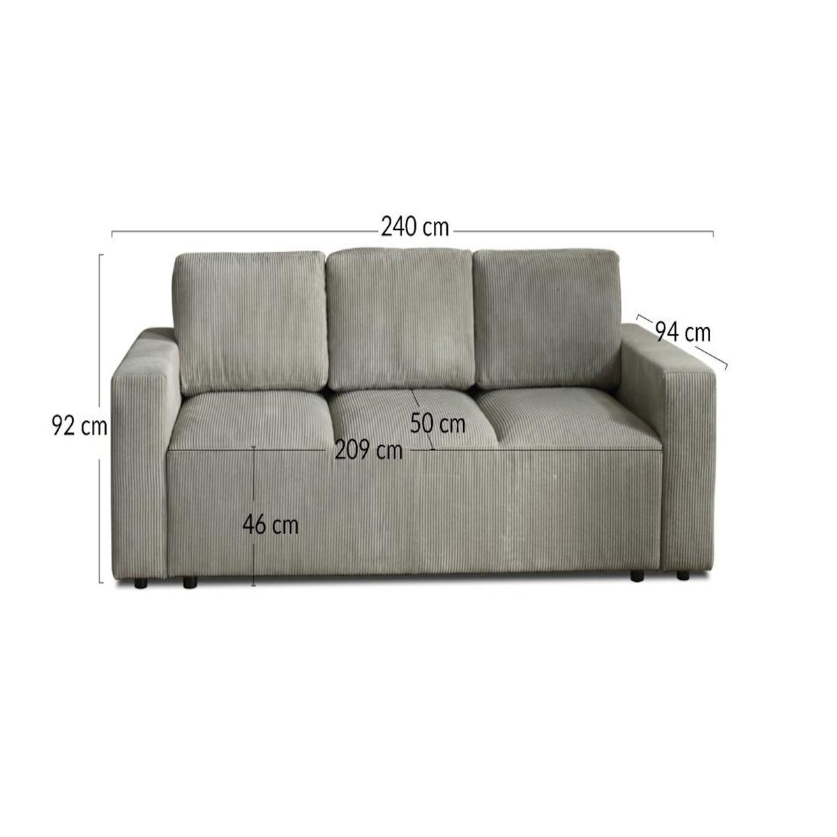 LISA DESIGN Livy - canapé droit convertible - avec coffre - en velours côtelé - 3 places