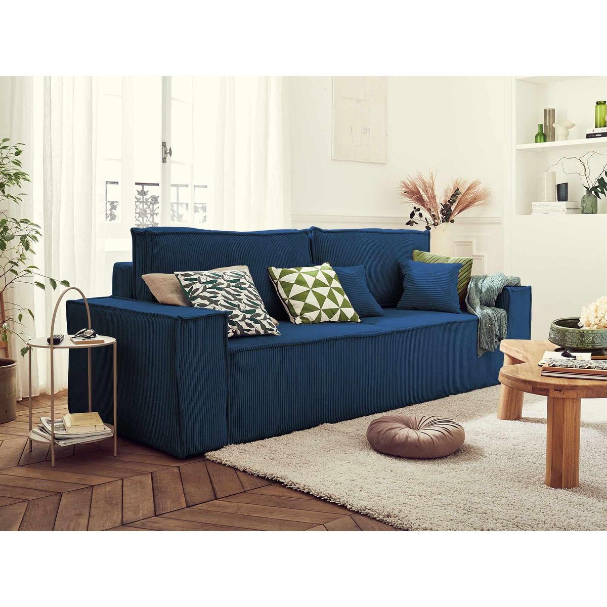 BEST MOBILIER Dellia - canapé 3 places convertible - avec coffre - en velours côtelé - style contemporain