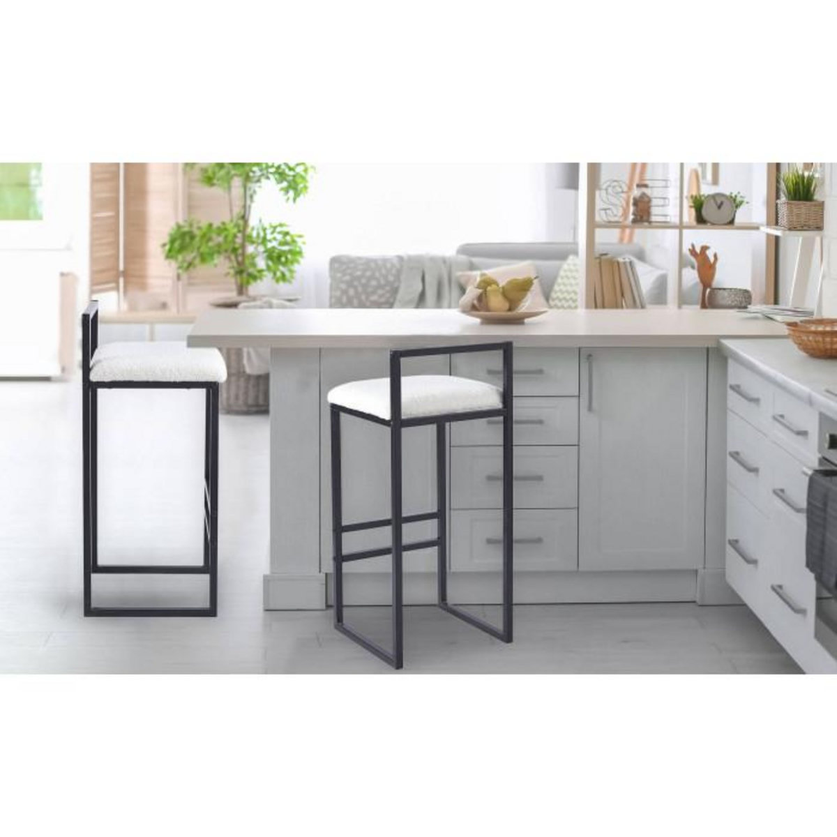 Paris Prix Tabouret de Bar Bouclette  Dakota  80cm Crème & Noir