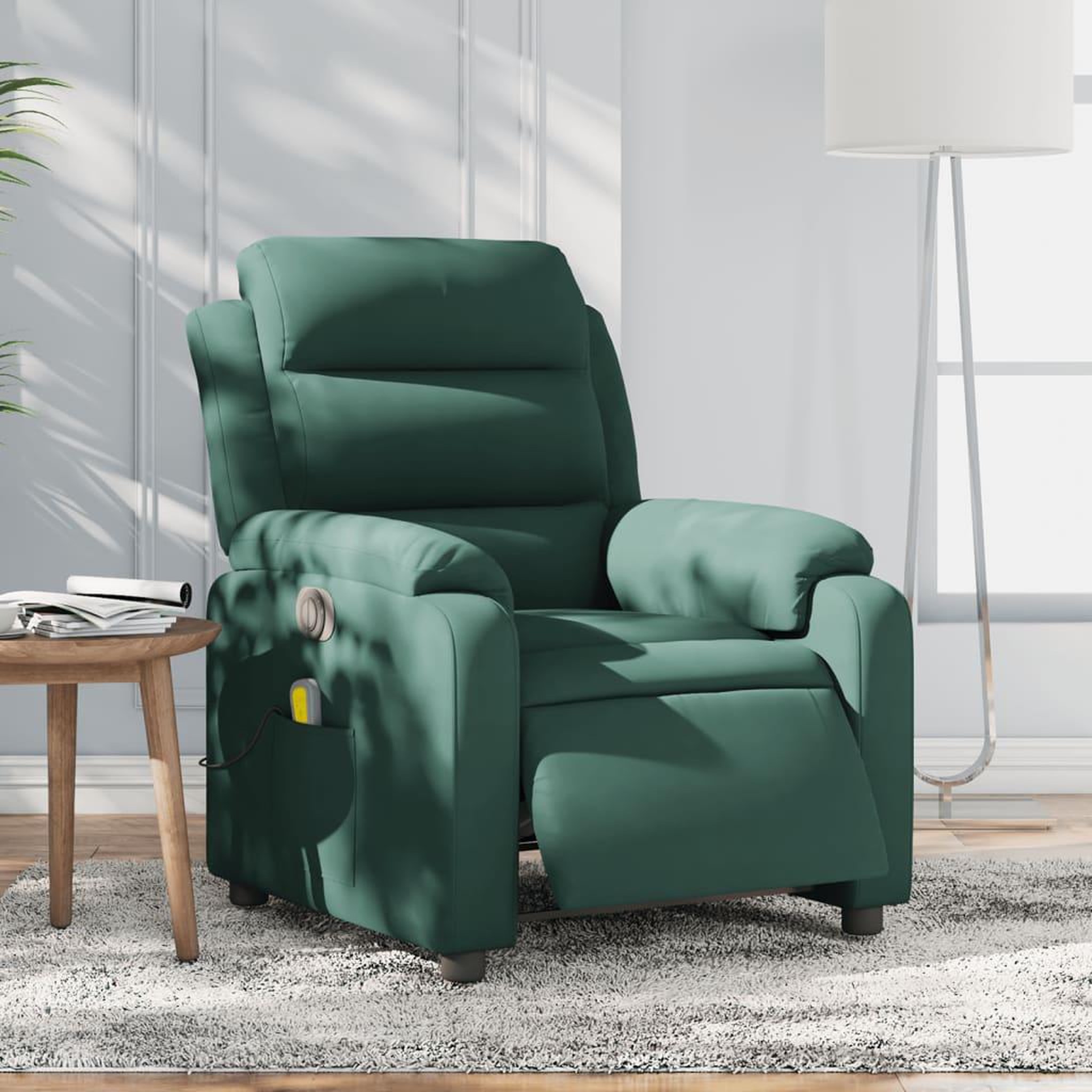 VIDAXL Fauteuil inclinable de massage electrique vert fonce velours