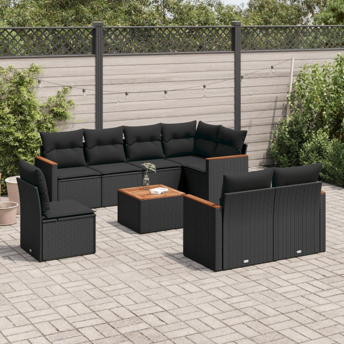 VIDAXL Salon de jardin 9 pcs avec coussins noir resine tressee