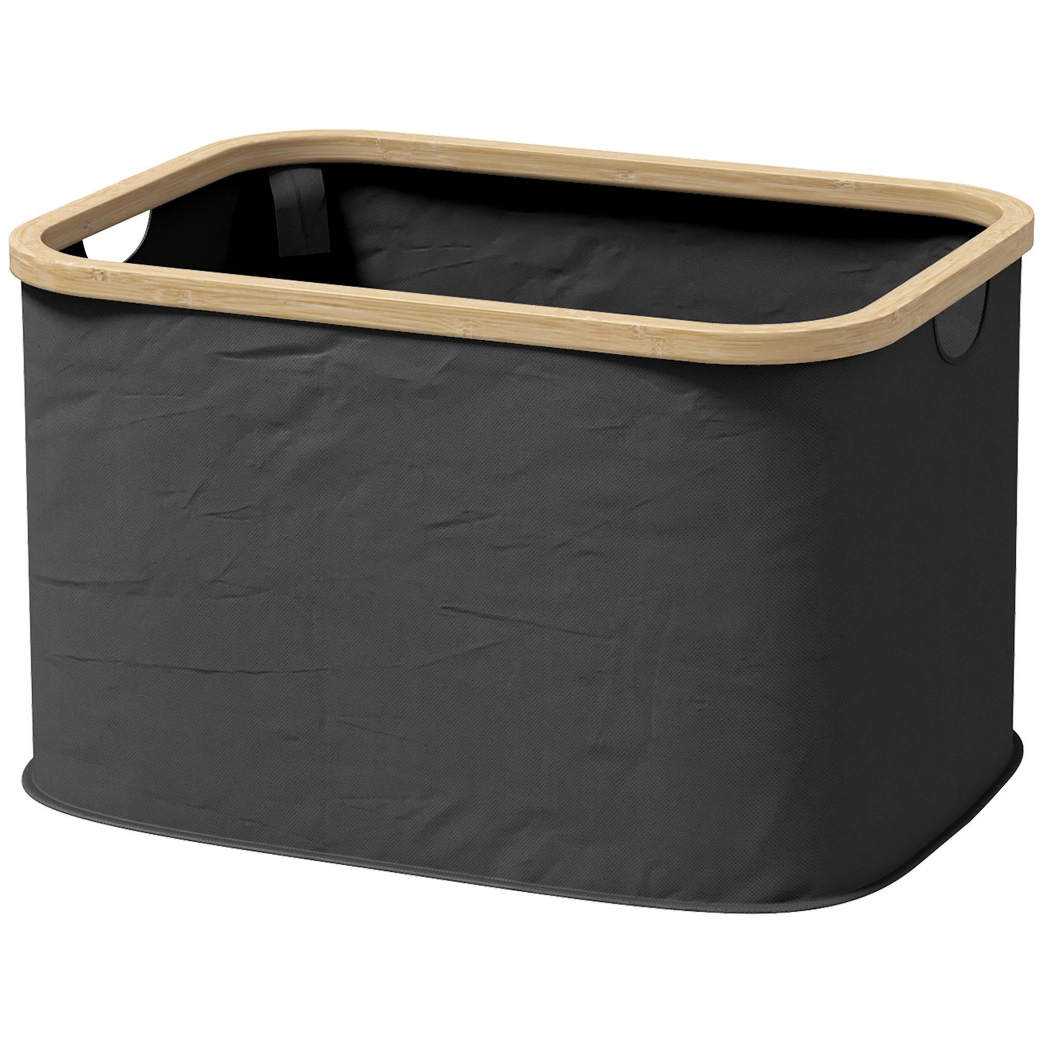 Voir la diapositive 2 : HOMCOM Panier à linge pliable 36l - corbeille à linge sale avec poignées - non tissé noir bambou