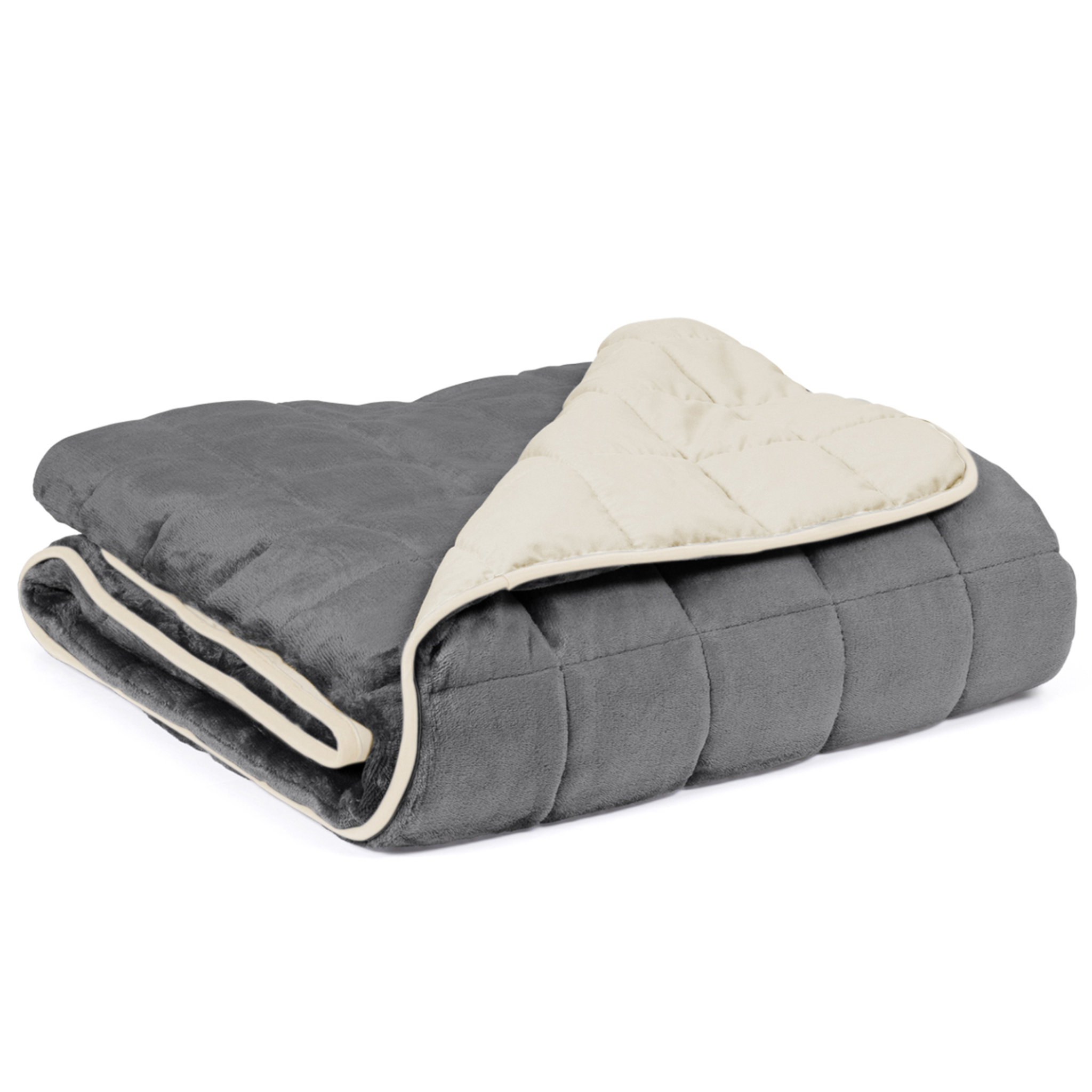 ID MARKET Couverture lestée 150x200 cm celeste bicolore gris et crème 7 kg