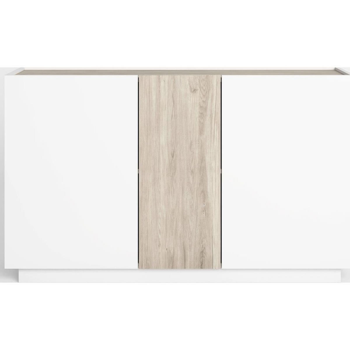 HOMIFAB Buffet 3 portes blanc et effet bois 130 cm - Josie