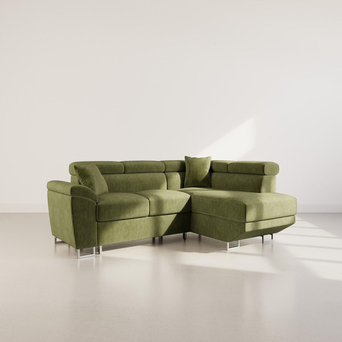 BEST MOBILIER Baoji - canapé d'angle droit 5 places convertible avec têtières et coffre en velours côtelé