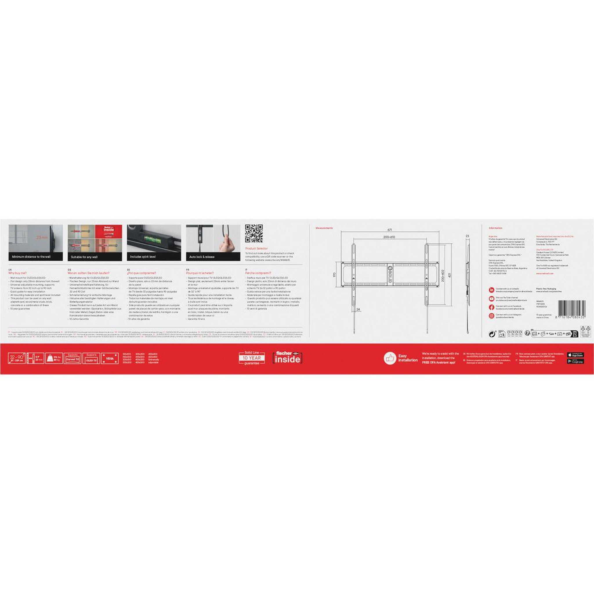 Voir la diapositive 3 : One For All Support mural tv tv solid inclinable 32''-90'' vesa 600