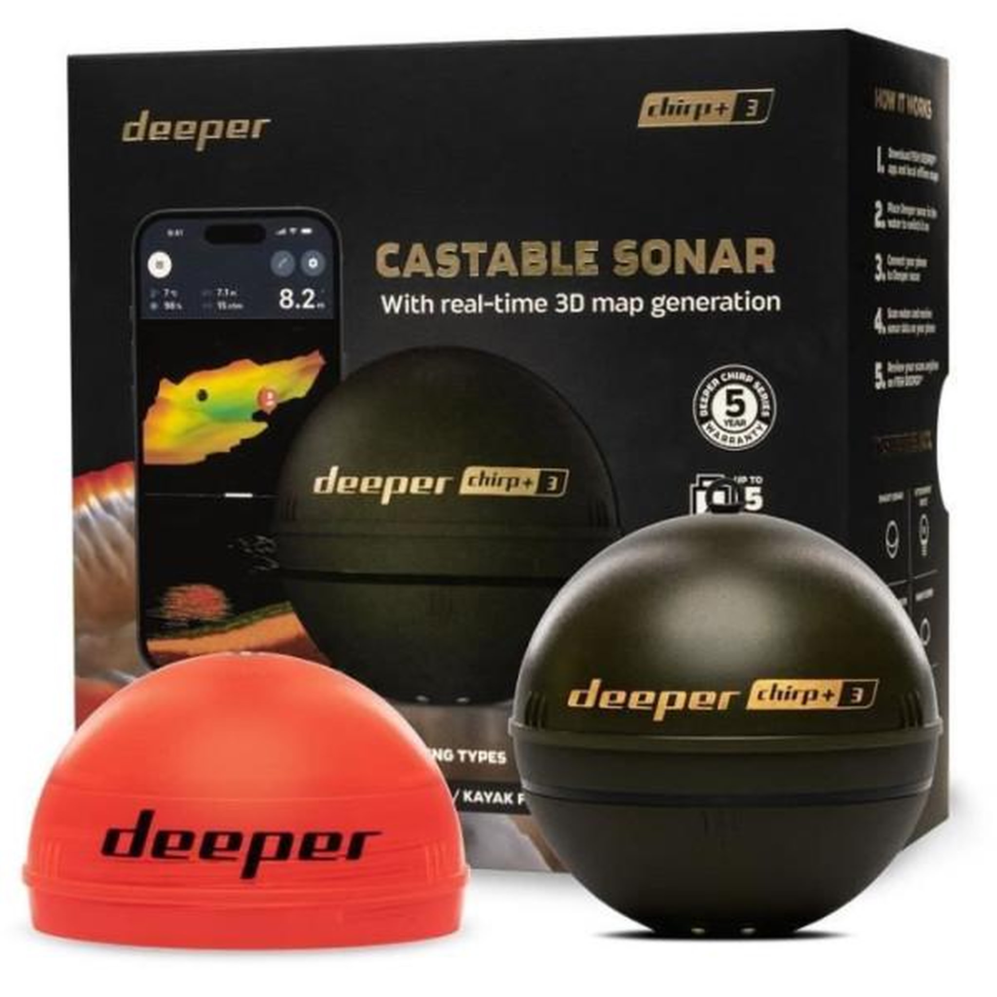 Voir la diapositive 2 : DEEPER Sondeur de peche sans fil avec GPS et création carto 3D - DEEPER - CHIRP+3D - Noir