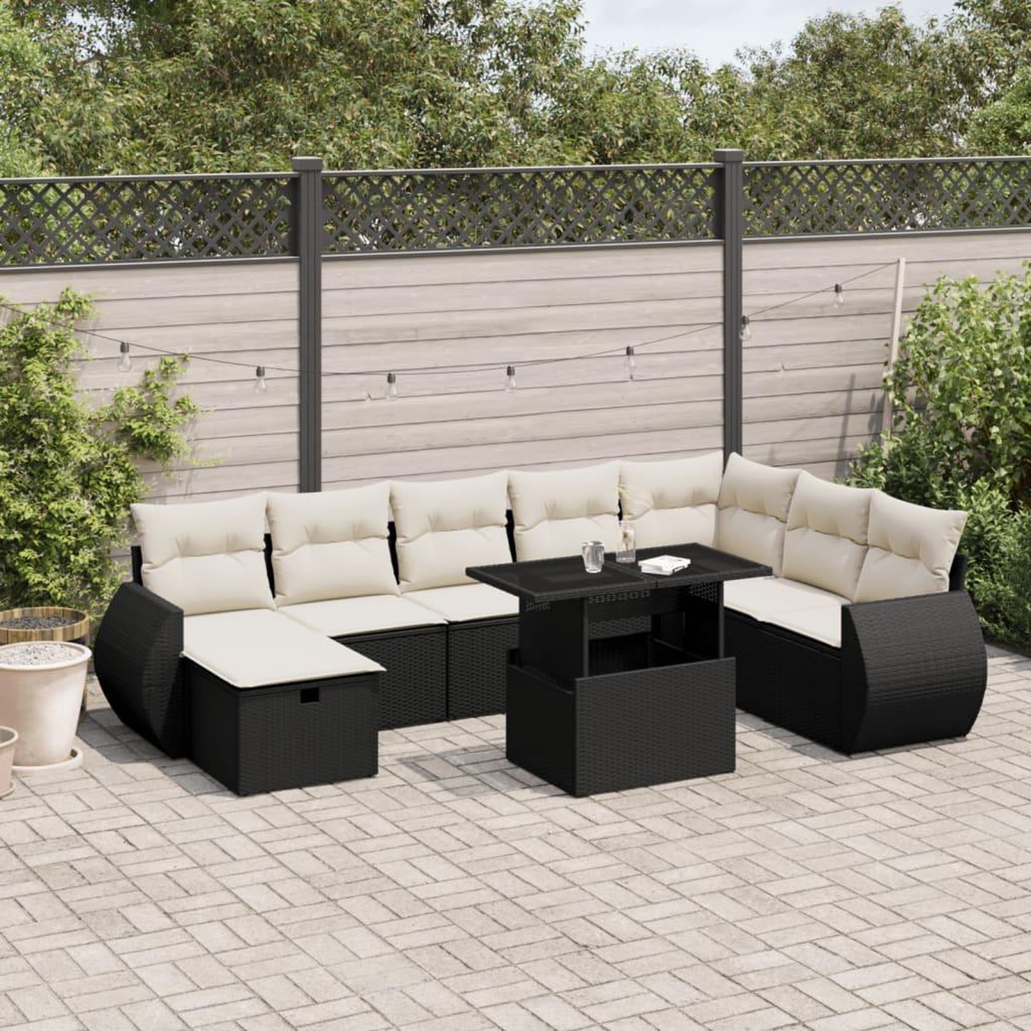 VIDAXL Salon de jardin 9 pcs avec coussins noir resine tressee