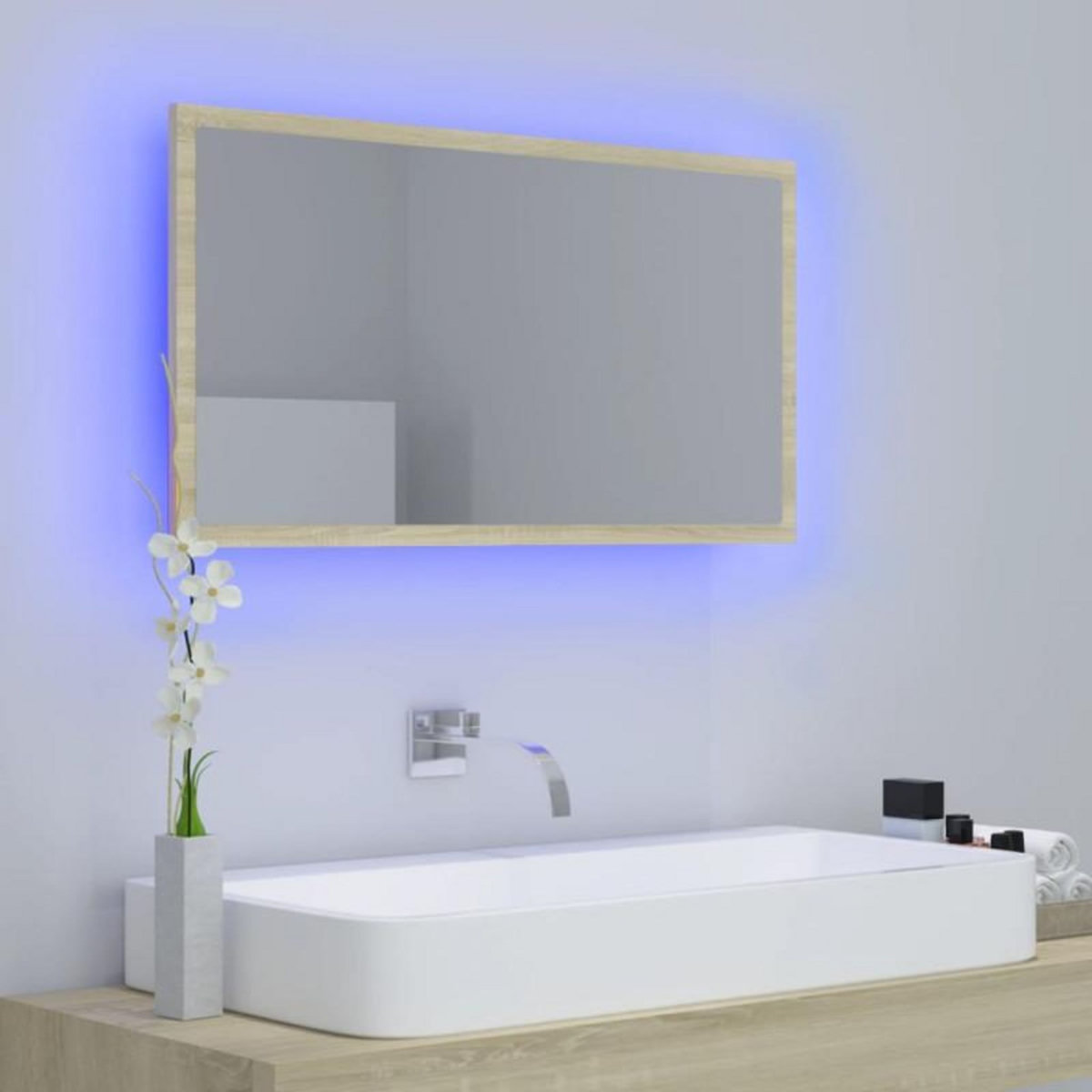 VIDAXL Miroir LED de salle de bain Chêne sonoma 80x8,5x37 cm Acrylique