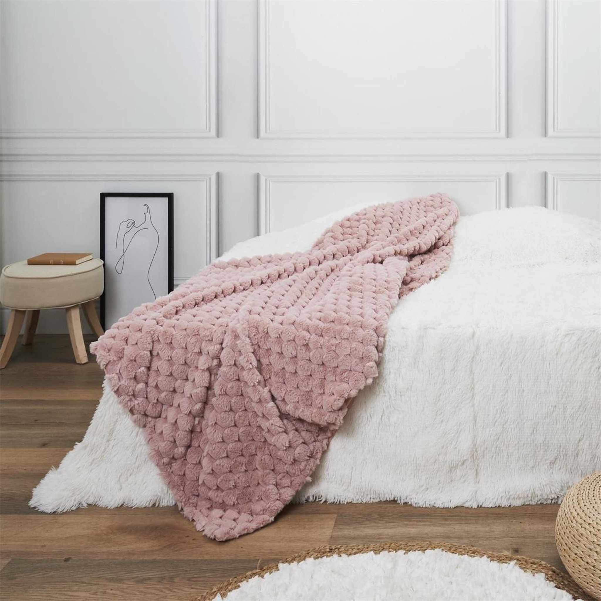 Voir la diapositive 4 : The Home Deco Factory Plaid imitation fourrure uni  opulence  120x150cm rose