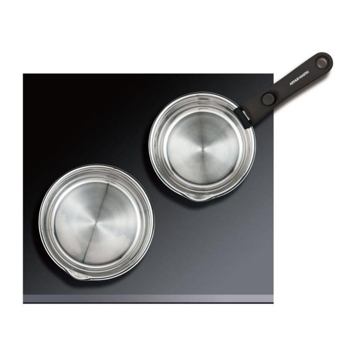 Arthur Martin 2 casseroles 16-20 cm + 1 poignée - ARTHUR MARTIN - AM720GT - 3 couches triple action - Tous feux dont induction