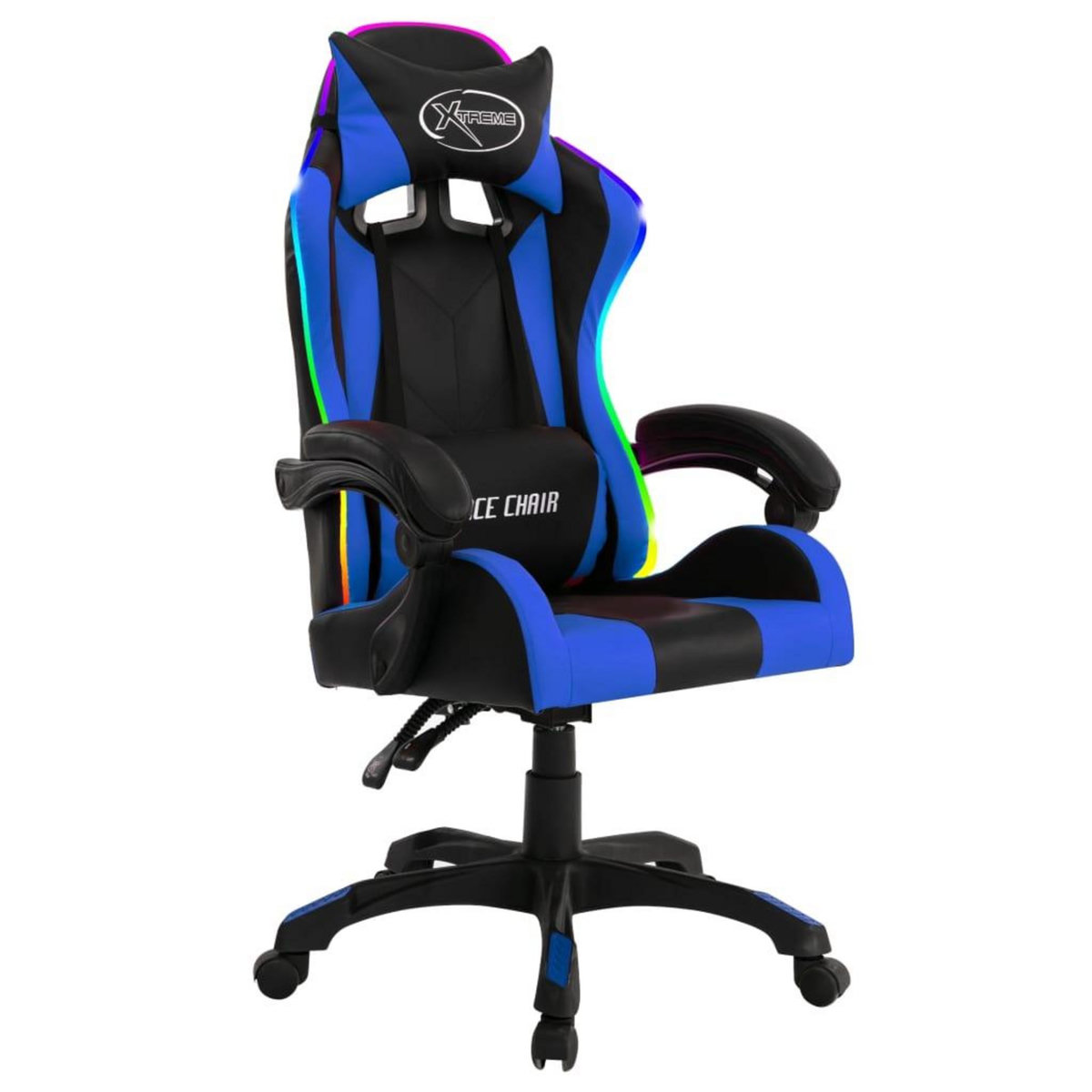 VIDAXL Fauteuil de jeux video avec LED RVB Bleu et noir Similicuir