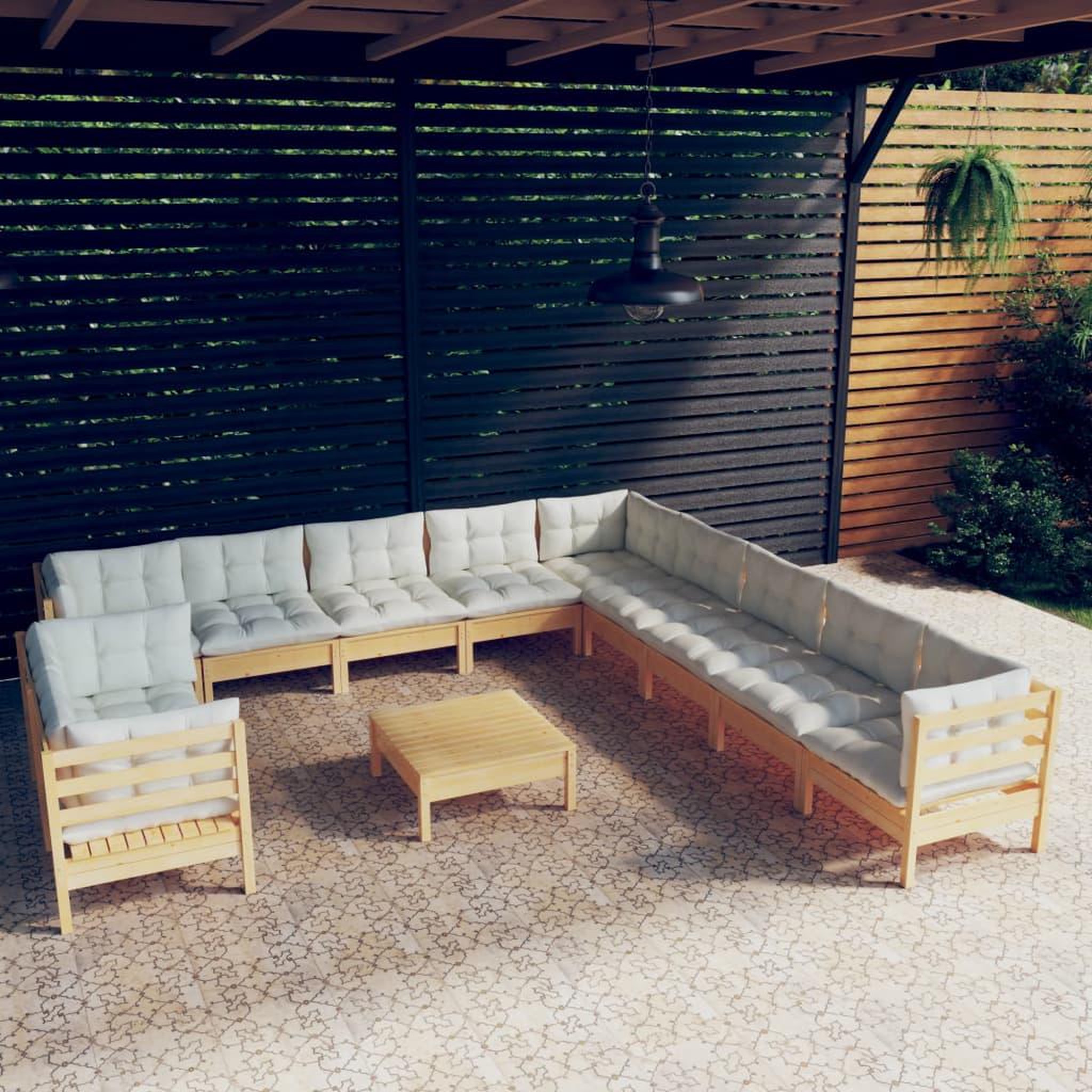 Voir la diapositive 1 : VIDAXL Salon de jardin 12 pcs avec coussins creme Bois de pin massif