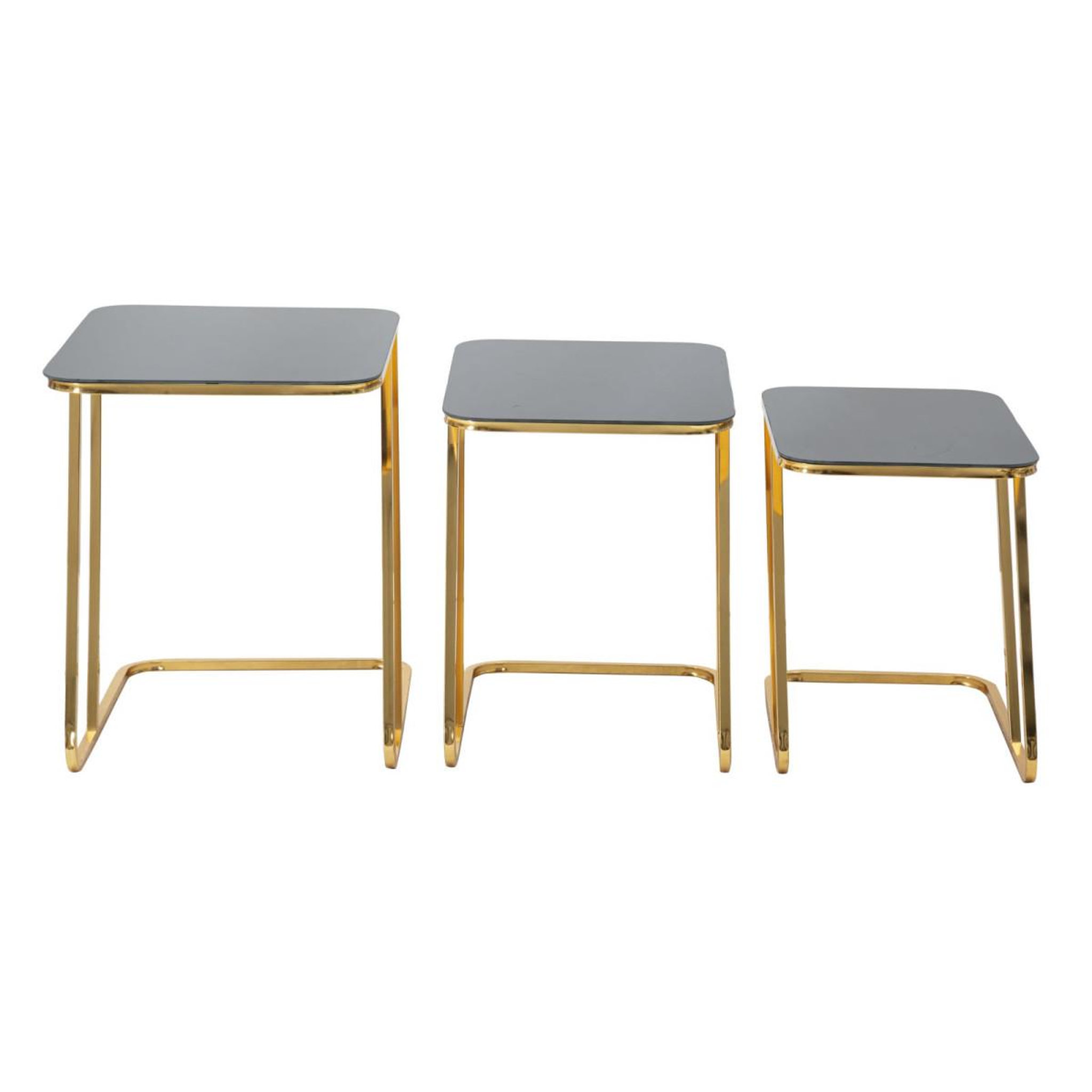 Voir la diapositive 2 : Paris Prix Lot de 3 tables d'appoint gigognes  simple  55cm noir & or