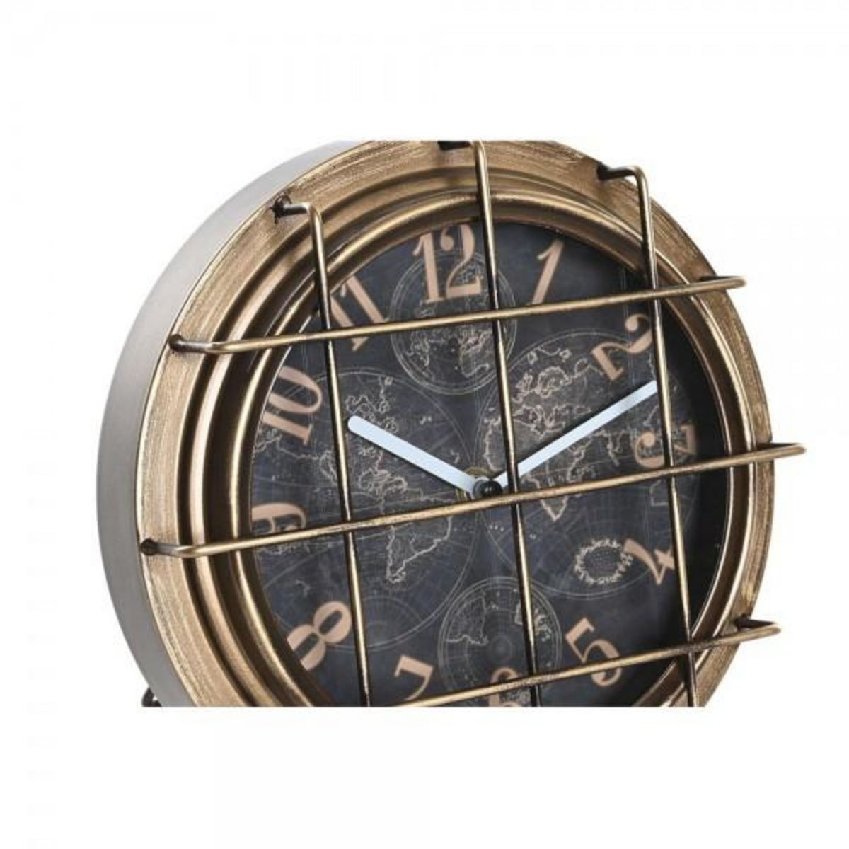 AAAAA Horloge de table DKD Home Decor Mappemonde 22 x 17 x 29 cm Verre Argenté Noir Doré Blanc Fer (2 Unités)