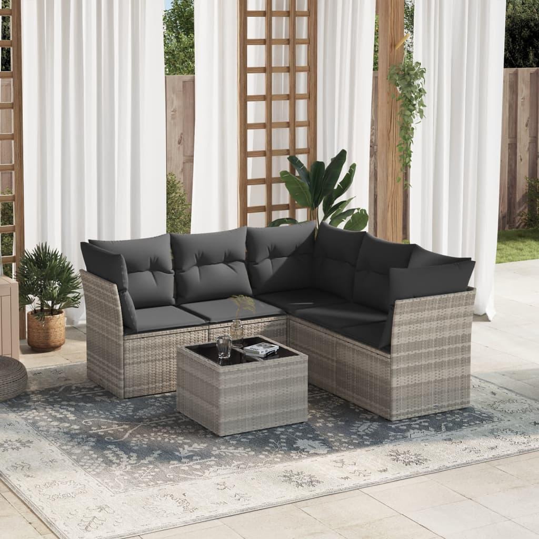 VIDAXL Salon de jardin 6 pcs avec coussins gris clair resine tressee