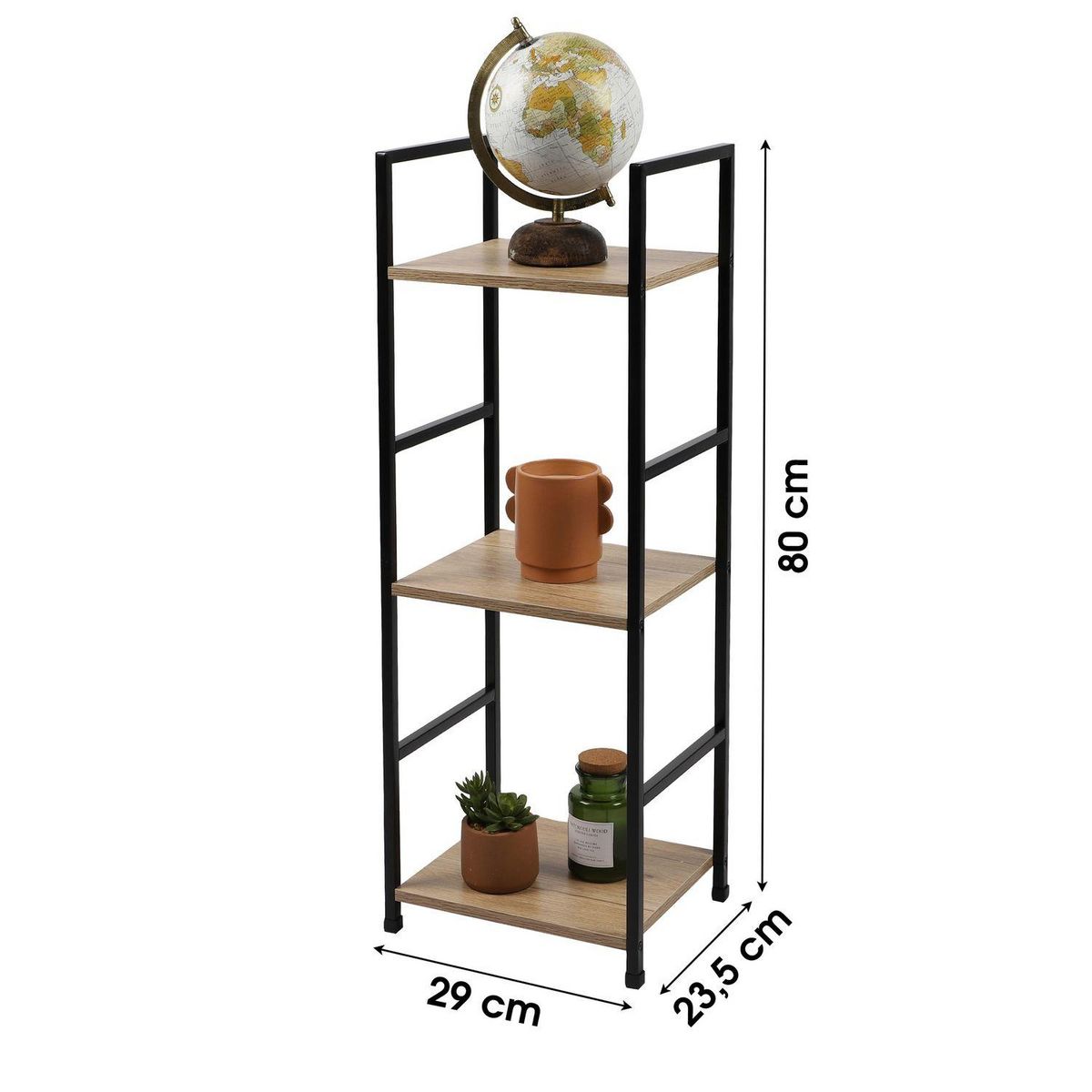 TOILINUX Etagère droite échelle 3 niveaux Colorado H.48 en Métal et MDF - Beige et Noir