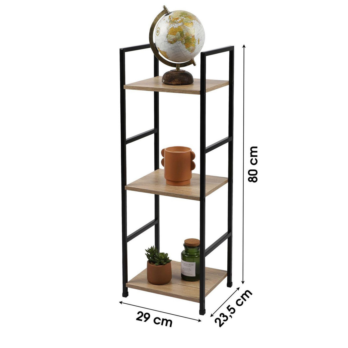 TOILINUX Etagère droite échelle 3 niveaux Colorado H.48 en Métal et MDF - Beige et Noir