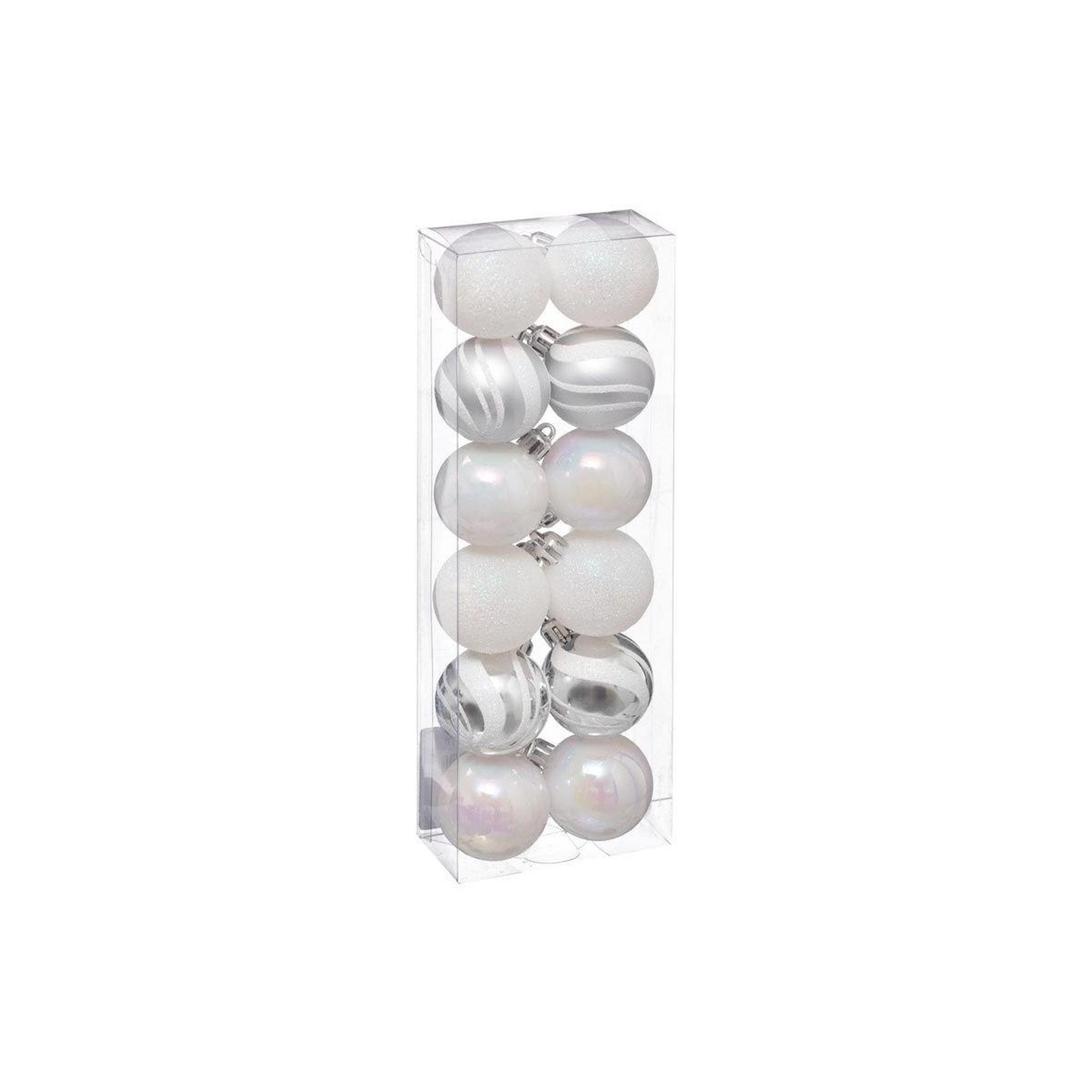 FEERIC LIGHT & CHRISTMAS Lot de 12 boules de noël  colorama  4cm argent & blanc